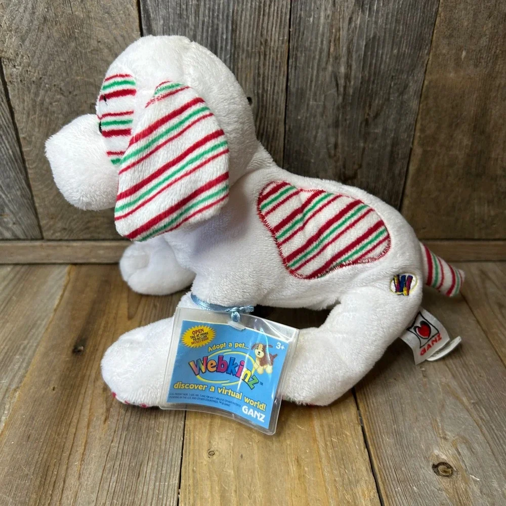 Ganz Webkinz Peppermint Puppy HM467 White Red Green Striped Christmas Plush NWT